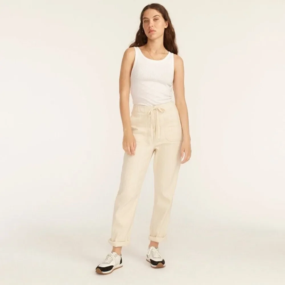 NWT J. CREW Tie Waist Camp Pant in Denim Stripe Size S